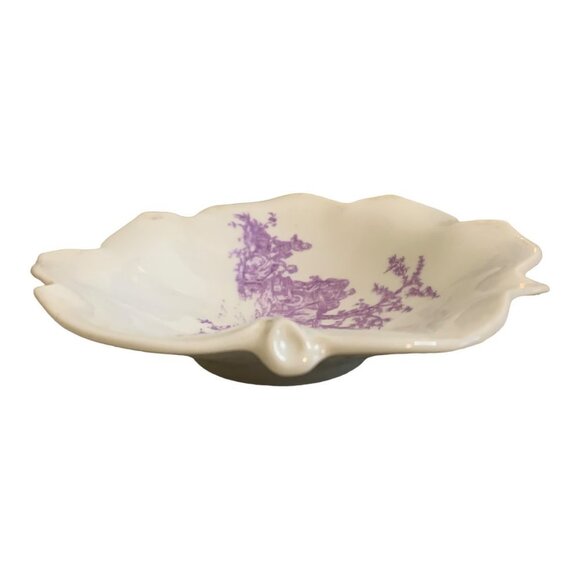 Vtg Limoges France Porcelain Pastoral Scenes Lavendar Leaf Shaped Trinket Dish - Picture 7 of 9